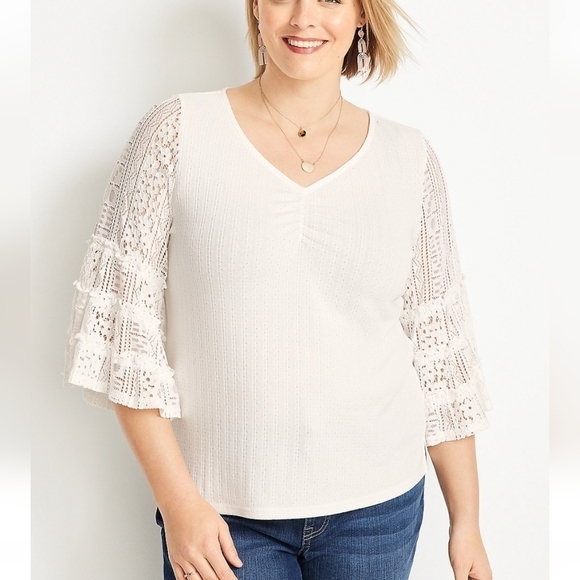 NWOT Maurices Plus Size Lace Sleeve V-neck In White Size 3X - Picture 1 of 6